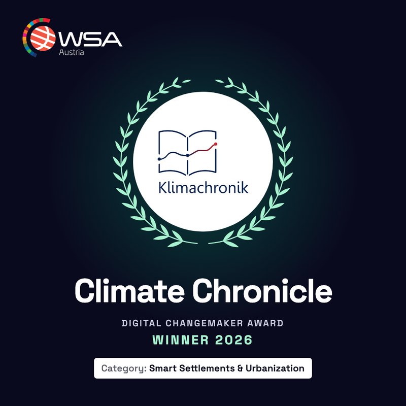 Gewinner-Grafik WSA Austria 2026: Climate Chronicle, Kategorie Smart Settlements & Urbanization