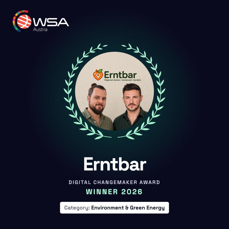 Gewinner-Grafik WSA Austria 2026: Erntbar, Kategorie Environment & Green Energy